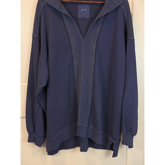 Aerie Starry Skies Navy Blue Sweatshirt Size Large Oversized Raw Edge - Picture 11 of 11
